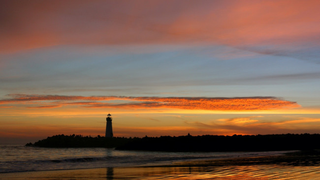 Обои картинки фото природа, маяки, закат, море