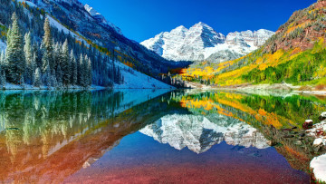 Картинка природа реки озера озеро колорадо горы сша снег лес небо осень вода отражения
