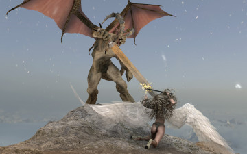 Картинка 3д+графика существа+ creatures дракон меч ангел