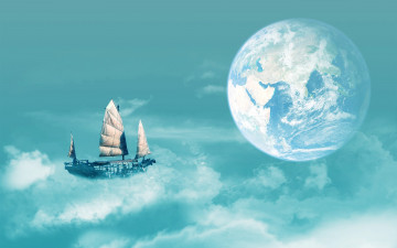 Картинка разное компьютерный+дизайн облака небо планета плавание парусник корабль