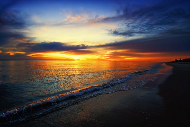 Обои картинки фото природа, восходы, закаты, океан, пляж, горизонт, заря