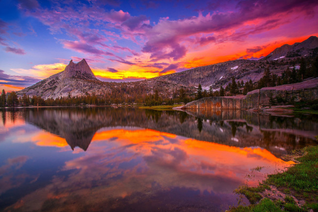 Обои картинки фото природа, восходы, закаты, отражение, закат, озеро, йосемити, национальный, парк, горы, штат, калифорния, сша