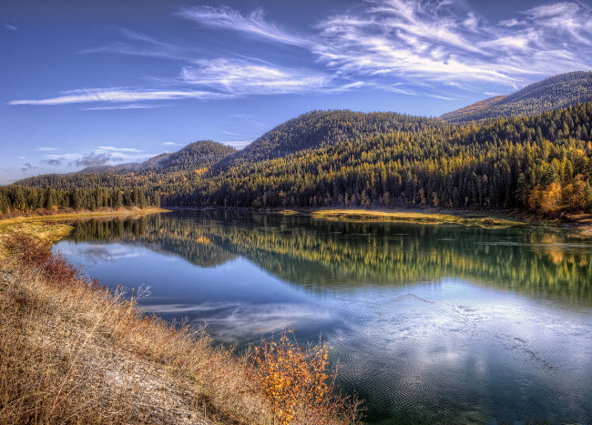 Обои картинки фото природа, реки, озера, горы, лес, река, облака