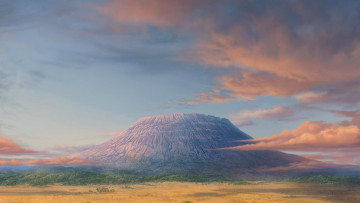 Картинка рисованное природа деревья облака растения вулкан