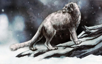 Картинка рисованное животные снег сухостой
