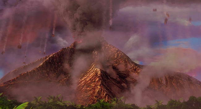 Обои картинки фото рисованное, природа, извержение, камни, вулкан