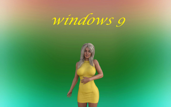Обои картинки фото компьютеры, windows 9, фон, логотип, девушка, взгляд