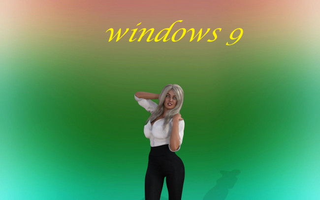 Обои картинки фото компьютеры, windows 9, логотип, фон, взгляд, девушка