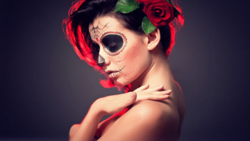 Картинка девушки -unsort+ креатив лицо зомби макияж брюнетка роза