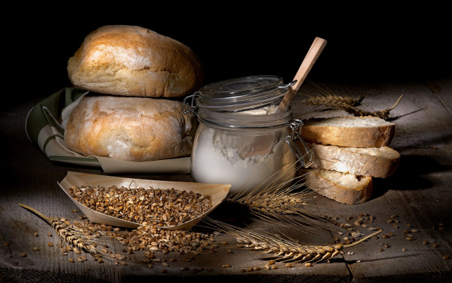 Обои картинки фото еда, хлеб,  выпечка, мука, зерна