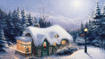Картинка thomas kinkade рисованные рождество зима