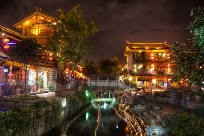 Обои картинки фото old, town, of, lijiang, города, огни, ночного, china, city