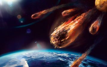 Картинка фэнтези другое зло череп земля пламя астероиды космос арт