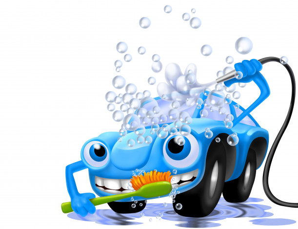 Обои картинки фото векторная графика, техника , equipment, машина, автомойка, самообслуживание, вода, пена, пузырьки, остроумный, веселый, синяя, машинка, wash, арт, car