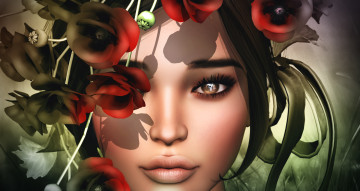 Картинка 3д+графика портрет+ portraits взгляд цветы лицо глаза губы девушка