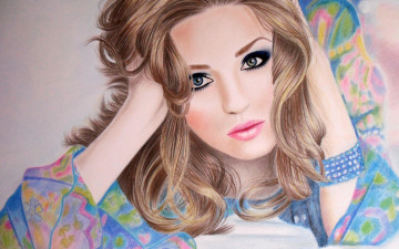 Картинка рисованное люди живопись губы руки девушка кудри макияж лежит волосы лицо блондинка глаза браслет