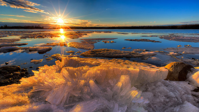 Обои картинки фото природа, восходы, закаты, рассвет, озеро, зима, лед
