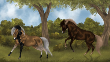 обоя рисованное, животные,  лошади, фон, лошади