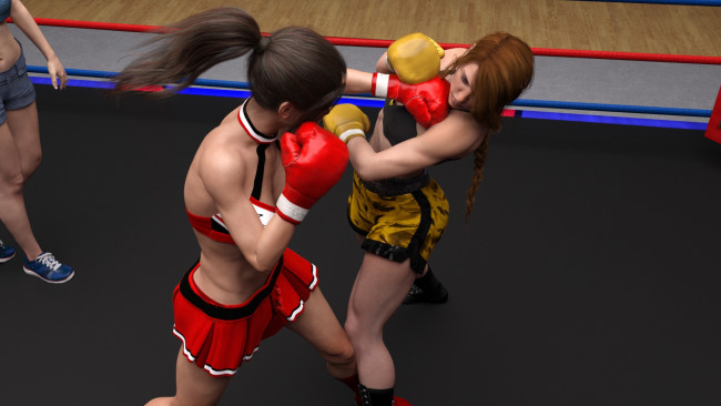 Обои картинки фото 3д графика, спорт , sport, фон, ринг, бокс, девушки, взгляд