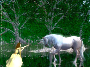 Картинка календари фэнтези девушка лошадь calendar природа дерево единорог 2019 конь водоем