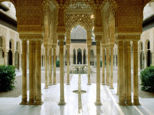 Картинка court of the lions alhambra granada spain города