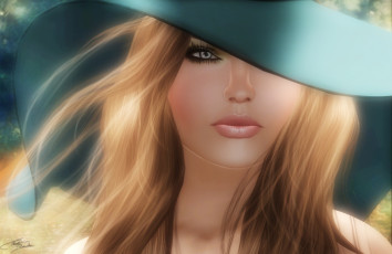 Картинка 3д графика portraits портрет шляпа волосы девушка лицо