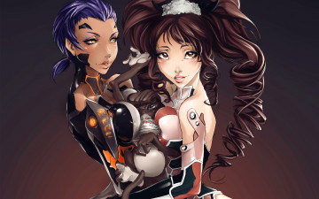 обоя аниме, weapon, blood, technology, robo-girls