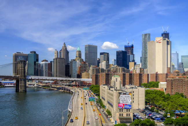 Обои картинки фото города, нью, йорк, сша, мост, бруклин, небоскребы