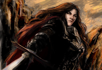 Картинка фэнтези девушки фантастика арт девушка взгляд волосы меч оружие warrior