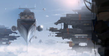 Картинка фэнтези транспортные+средства иной мир будущее летающие корабли