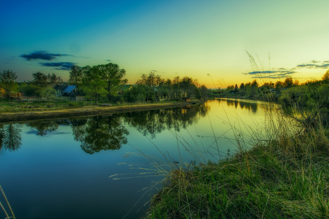 Обои картинки фото природа, реки, озера, утро, трава, река