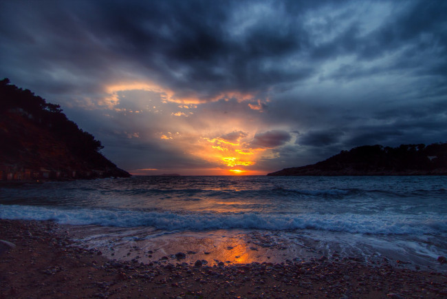 Обои картинки фото природа, восходы, закаты, солнце, пляж, бухта, океан