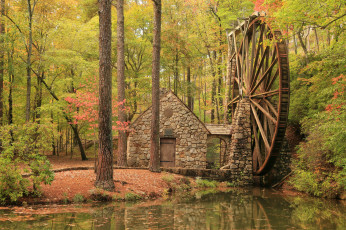 Картинка разное мельницы река лес