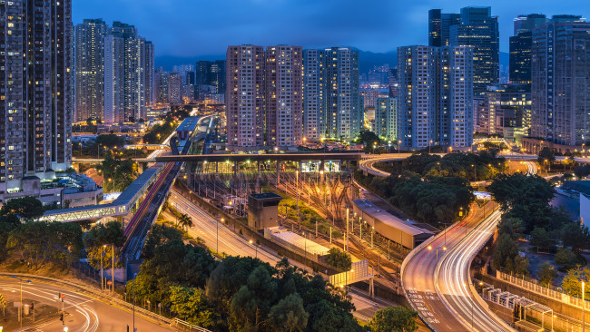 Обои картинки фото kowloon bay,  hong kong, города, гонконг , китай, небоскребы, огни, ночь