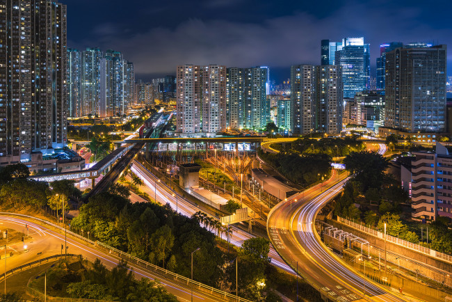 Обои картинки фото kowloon bay,  hong kong, города, гонконг , китай, огни, ночь, небоскребы