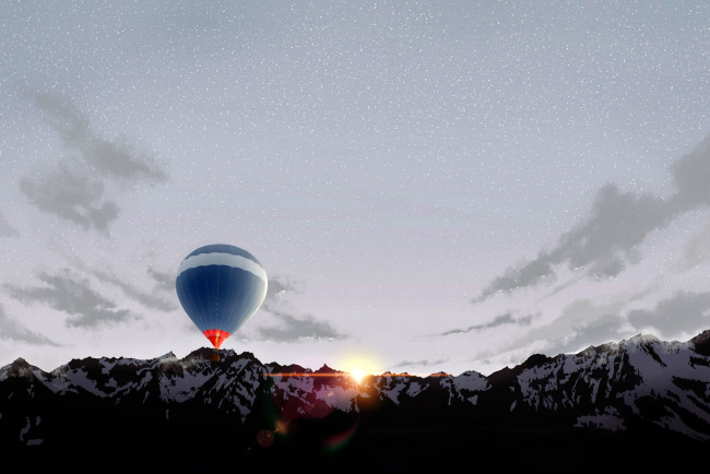 Обои картинки фото авиация, воздушные шары, воздушный, шар, рассвет, горы