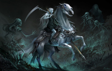 Картинка фэнтези нежить готика мистика скелеты девушка на лошади белфй конь карусель мертвецов death's carousel