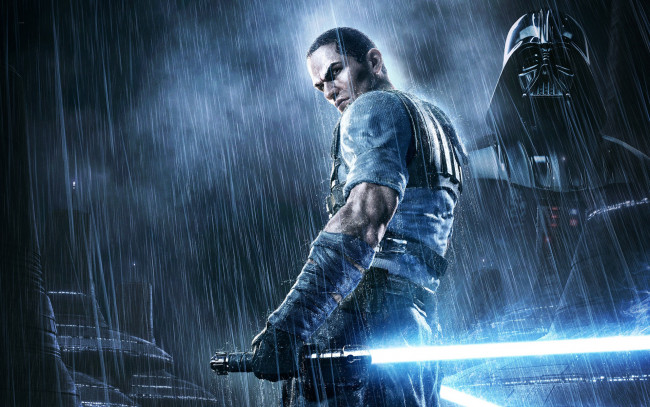 Обои картинки фото видео игры, star wars,  the force unleashed 2, дождь, меч, джедай