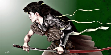 Картинка рисованное люди ван ибо воин меч пантера