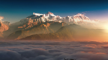 Картинка природа горы гора снег вершина горный массив туман солнце