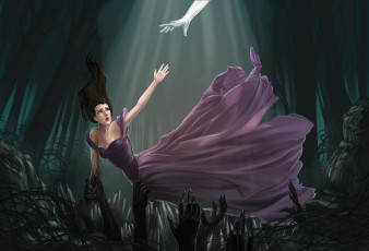 Картинка фэнтези девушки девушка фон платье рука когти свет