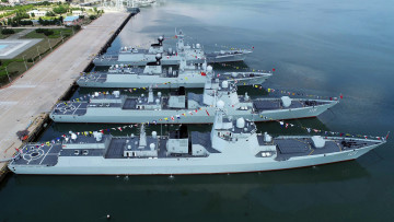 Картинка корабли разные+вместе военно морской флот народно освободительная армия тип 052d военная машина военные вода флаг вид сбоку сверху док 054a