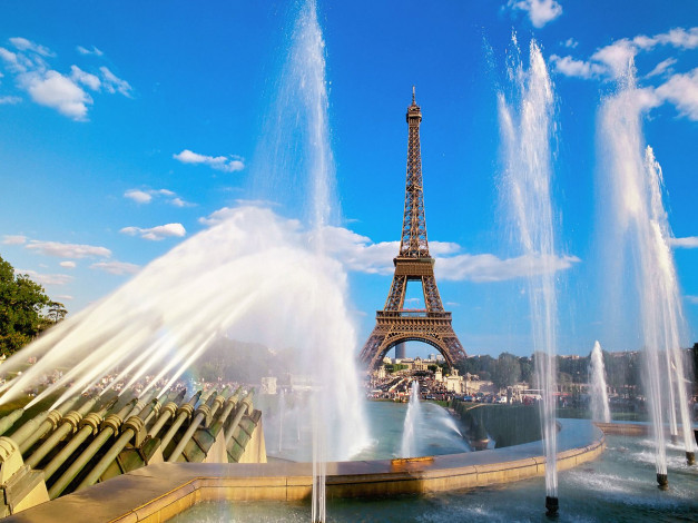 Обои картинки фото eiffel, tower, and, fountain, paris, france, города, париж, франция