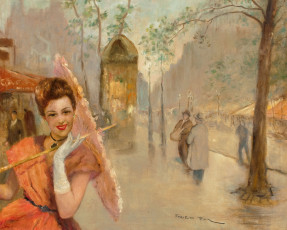 Картинка pal fried рисованные зонтик девушка город