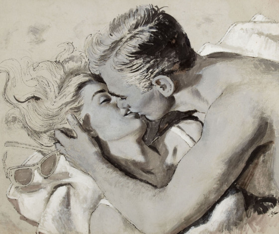 Обои картинки фото arthur, saron, sarnoff, рисованные, мужчина, женщина, поцелуй