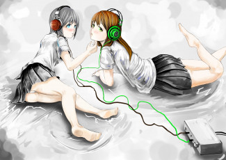 Картинка аниме headphones instrumental наушники девушки