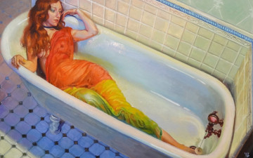Картинка рисованные люди ванна девушка