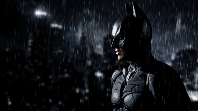 Обои картинки фото бэтмен, рисованные, комиксы, дождь, рыцарь, плащ, маска