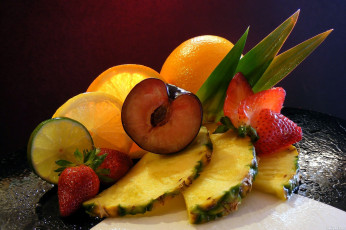 обоя еда, фрукты,  ягоды, клубника, ананас, апельсин
