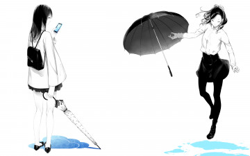 Картинка аниме unknown +другое sawasawa рюкзак лужи телефон девушки art зонты
